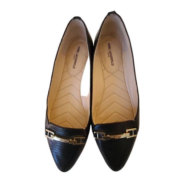 Karl Lagerfeld Black Dutot Leather Pointed Toe Flats 6.5 - Picture 5 of 13